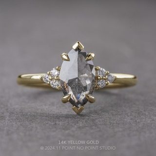 .98 Carat Salt and Pepper Marquise Diamond Engagement Ring, Quinn Setting, Point No Point Studio. Available in a variety of metal types. Eco-friendly, Recycled Metals, Conflict Free.