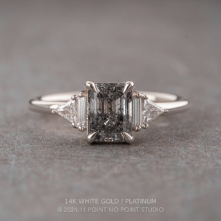 1.35 Carat Salt and Pepper Emerald Diamond Engagement Ring, Beatrice Setting