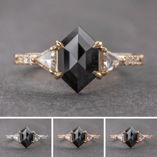 1.86 Carat Black Hexagon Diamond Engagement Ring, Eliza Setting