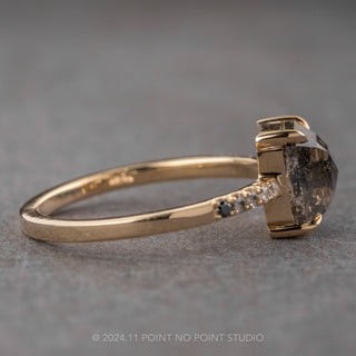 2.37 Carat Salt and Pepper Asscher Diamond Engagement Ring, Ombre Jules Setting, 14K Yellow Gold