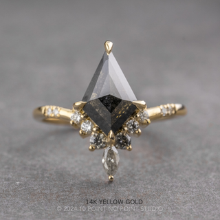 1.43 Carat Black Kite Diamond Engagement Ring, Ombre Flora Setting, Point No Point Studio. Available in a variety of metal types. Eco-friendly, Recycled Metals, Conflict Free.