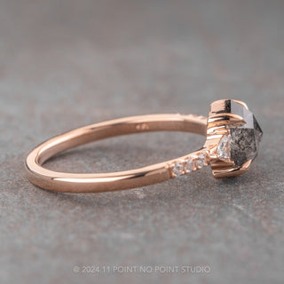 1.28 Carat Salt and Pepper Hexagon Diamond Engagement Ring, Eliza Setting, 14k Rose Gold