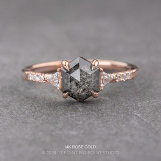 1 Carat Salt and Pepper Hexagon Diamond Engagement Ring, Eliza Setting