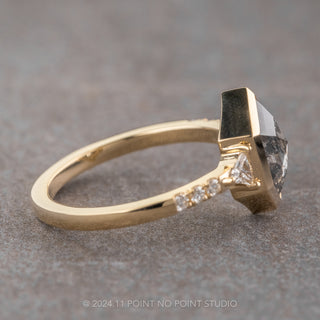 1.28 Carat Salt and Pepper Hexagon Diamond Engagement Ring, Bezel Eliza Setting, 14k Yellow Gold