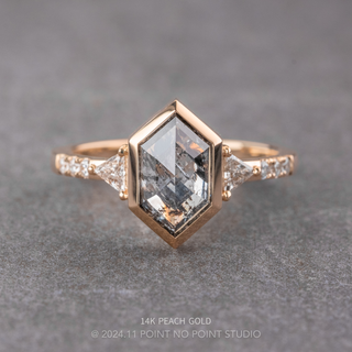 1.37 Carat Salt and Pepper Hexagon Diamond Engagement Ring, Bezel Eliza Setting