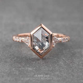 1.37 Carat Salt and Pepper Hexagon Diamond Engagement Ring, Bezel Eliza Setting