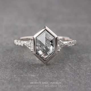 1.37 Carat Salt and Pepper Hexagon Diamond Engagement Ring, Bezel Eliza Setting
