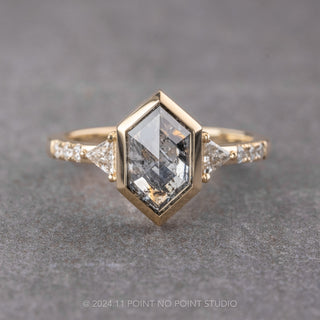 1.37 Carat Salt and Pepper Hexagon Diamond Engagement Ring, Bezel Eliza Setting
