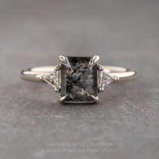 1.42 Carat Black Salt and Pepper Emerald Shaped Diamond Engagement Ring, Zoe Setting