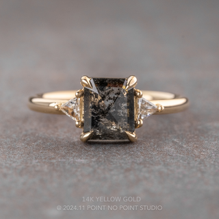 1.42 Carat Black Salt and Pepper Emerald Shaped Diamond Engagement Ring, Zoe Setting
