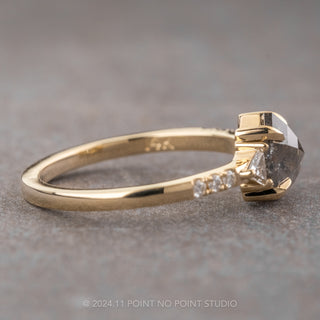 1.31 Carat Salt and Pepper Hexagon Diamond Engagement Ring, Eliza Setting, 14K Yellow Gold