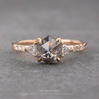 1.42 Carat Salt and Pepper Hexagon Diamond Engagement Ring, Eliza Setting