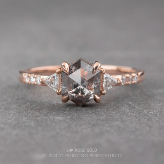 1.42 Carat Salt and Pepper Hexagon Diamond Engagement Ring, Eliza Setting