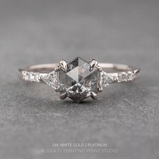 1.42 Carat Salt and Pepper Hexagon Diamond Engagement Ring, Eliza Setting