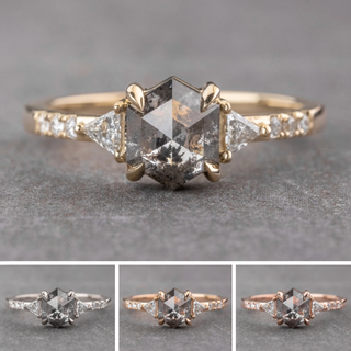 1.42 Carat Salt and Pepper Hexagon Diamond Engagement Ring, Eliza Setting