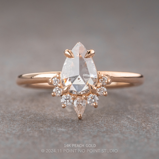 .84 Carat Icy Salt and Pepper Pear Diamond Engagement Ring, Ava Setting, Point No Point Studio. Available in a variety of metal types. Eco-friendly, Recycled Metals, Conflict Free.
