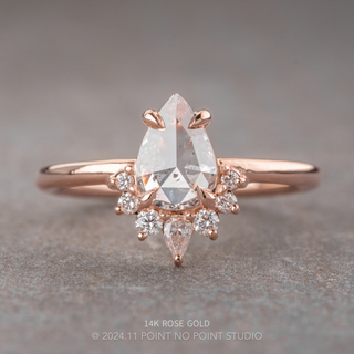 .84 Carat Icy Salt and Pepper Pear Diamond Engagement Ring, Ava Setting, Point No Point Studio. Available in a variety of metal types. Eco-friendly, Recycled Metals, Conflict Free.