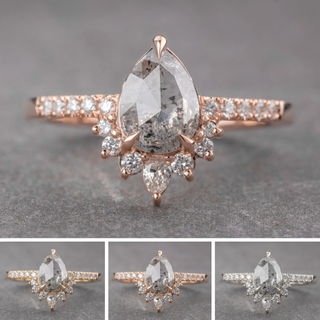 1.37 Carat Salt and Pepper Pear Diamond Engagement Ring, Avaline Setting