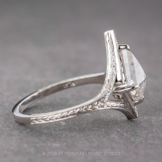 1.16 Carat Canadian Salt and Pepper Kite Diamond Engagement Ring, Engraved Arwen Setting, Platinum