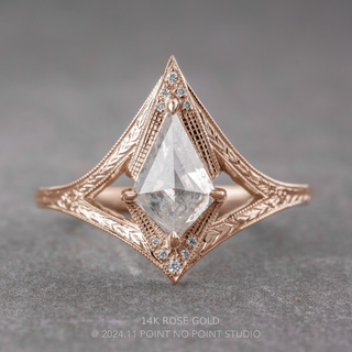 .95 Carat Canadian Salt and Pepper Kite Diamond Engagement Ring, Engraved Arwen Setting