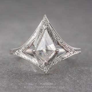 .95 Carat Canadian Salt and Pepper Kite Diamond Engagement Ring, Engraved Arwen Setting