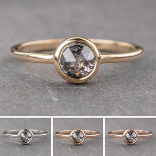 1.07 Carat Black Salt and Pepper Round Diamond Engagement Ring, Bezel Jane Setting