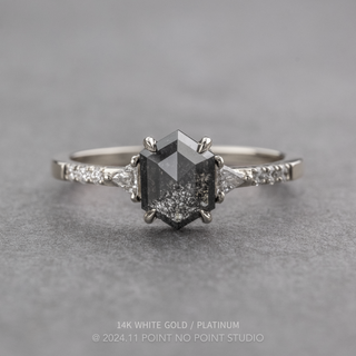 .95 Carat Black Hexagon Diamond Engagement Ring, Eliza Setting