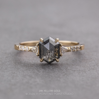 .95 Carat Black Hexagon Diamond Engagement Ring, Eliza Setting