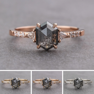 .95 Carat Black Hexagon Diamond Engagement Ring, Eliza Setting