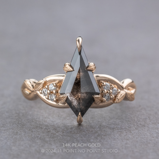1.44 Carat Black Salt and Pepper Kite Diamond Engagement Ring, Leaf Quinn Setting