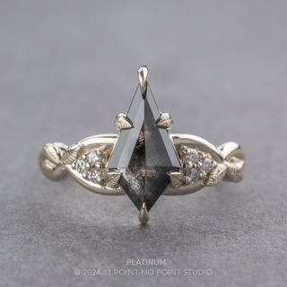 1.44 Carat Black Salt and Pepper Kite Diamond Engagement Ring, Leaf Quinn Setting