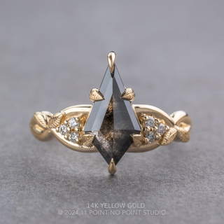 1.44 Carat Black Salt and Pepper Kite Diamond Engagement Ring, Leaf Quinn Setting