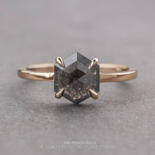 1.39 Carat Black Salt and Pepper Hexagon Diamond Engagement Ring, Jane Setting