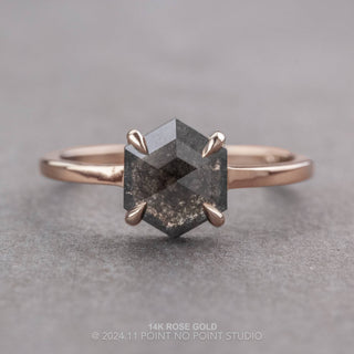1.39 Carat Black Salt and Pepper Hexagon Diamond Engagement Ring, Jane Setting