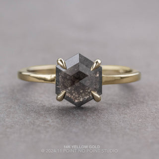 1.39 Carat Black Salt and Pepper Hexagon Diamond Engagement Ring, Jane Setting