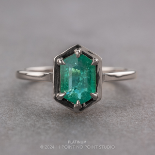 1.11 Carat Hexagon Emerald Engagement Ring, Cadre Setting