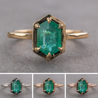 1.11 Carat Hexagon Emerald Engagement Ring, Cadre Setting