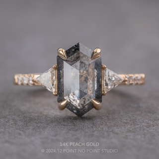 2.08 Carat Black Salt and Pepper Hexagon Diamond Engagement Ring, Eliza Setting