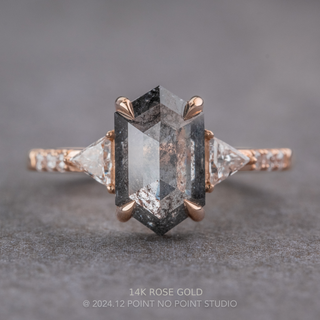 2.08 Carat Black Salt and Pepper Hexagon Diamond Engagement Ring, Eliza Setting