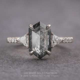 2.08 Carat Black Salt and Pepper Hexagon Diamond Engagement Ring, Eliza Setting