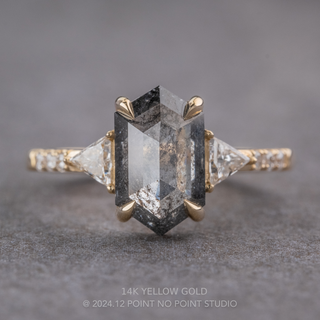 2.08 Carat Black Salt and Pepper Hexagon Diamond Engagement Ring, Eliza Setting