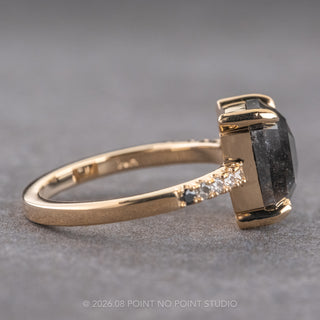 2.60 Carat Black Emerald Shaped Diamond Engagement Ring, Ombre Jules Setting, 14K Yellow Gold, Point No Point Studio. Available in a variety of metal types. Eco-friendly, Recycled Metals, Conflict Free.