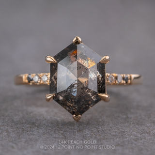 4.20 Carat Black Salt and Pepper Hexagon Diamond Engagement Ring, Ombre Sirena Setting