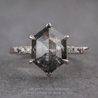 4.20 Carat Black Salt and Pepper Hexagon Diamond Engagement Ring, Ombre Sirena Setting
