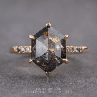 4.20 Carat Black Salt and Pepper Hexagon Diamond Engagement Ring, Ombre Sirena Setting