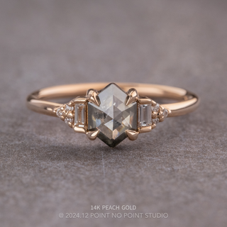 .83 Carat Salt and Pepper Hexagon Diamond Engagement Ring, Dahlia Setting