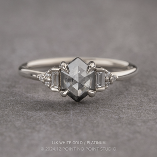 .83 Carat Salt and Pepper Hexagon Diamond Engagement Ring, Dahlia Setting