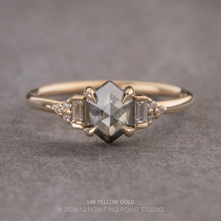 .83 Carat Salt and Pepper Hexagon Diamond Engagement Ring, Dahlia Setting
