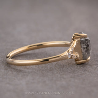 1.56 Carat Salt and Pepper Shield Diamond Engagement Ring, Zara Setting, 14K Yellow Gold