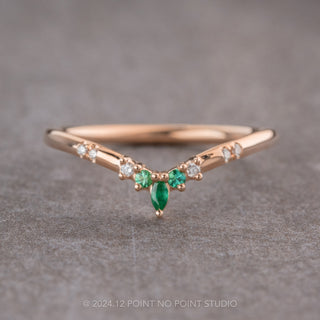 Emerald and Diamond Wedding Band, Flora Setting, 14k Rose Gold